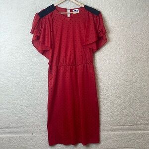 Vintage Jackie O! Womens Red Black Polka Dot Sleeveless Sheath Dress JUNIORS 5